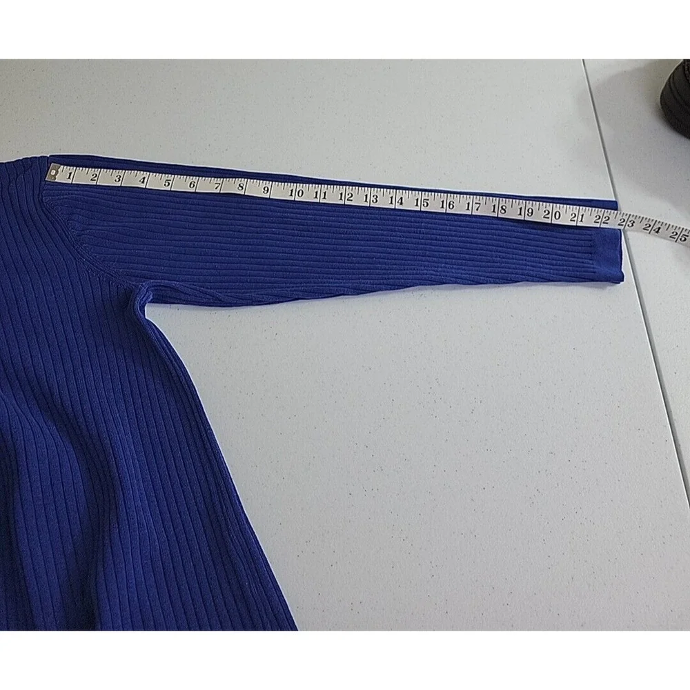Appleseed's Blue High Neck Silk Blend Ribbed Pullover‎ Sweater Womens Size Large